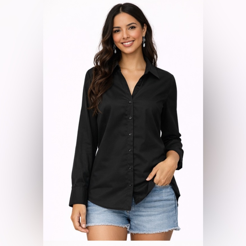 Elegant Black Women's Button-Up Shirt